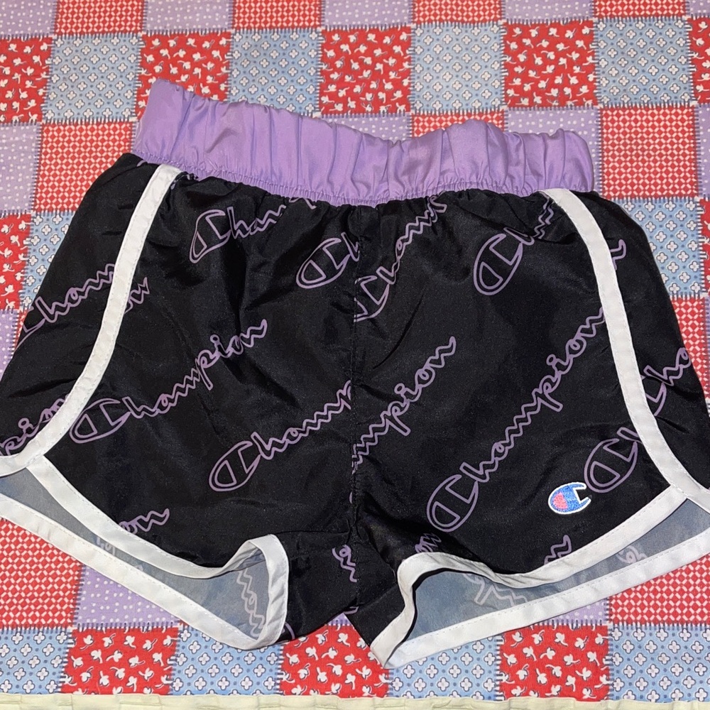 Champion Black Shorts with Purple Waistband